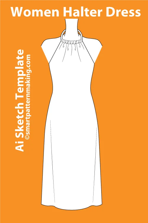 11 women's Dresses Types: Fashion Sketch and Vector Illustrations, Flat Sketch Front and Back View Template Included