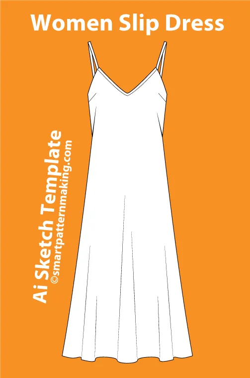 11 women's Dresses Types: Fashion Sketch and Vector Illustrations, Flat Sketch Front and Back View Template Included