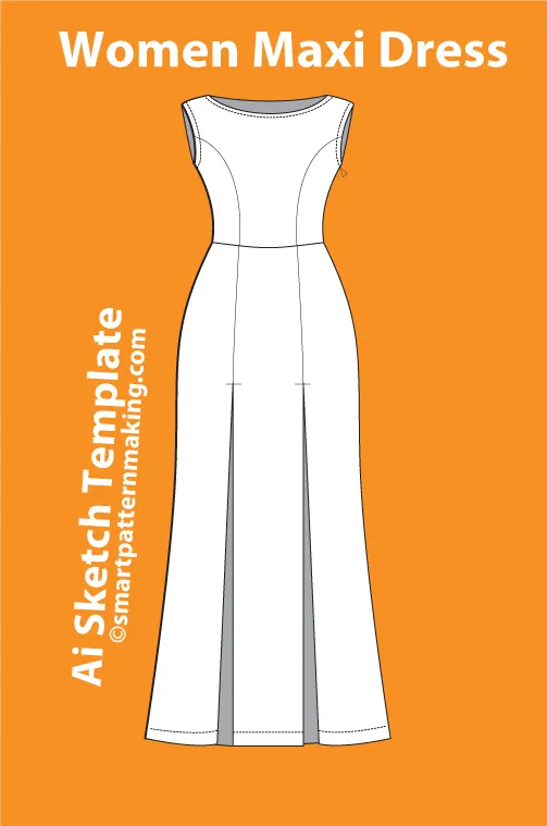 11 women's Dresses Types: Fashion Sketch and Vector Illustrations, Flat Sketch Front and Back View Template Included