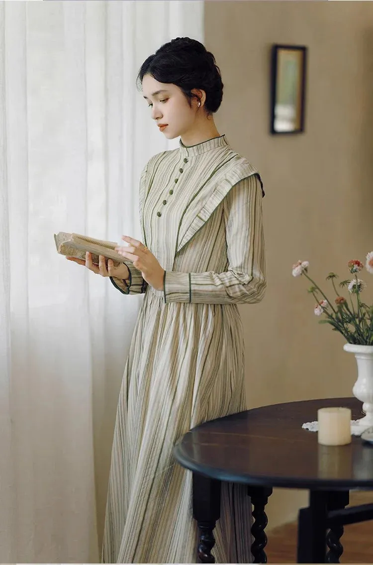 1900S Stand Collar Stripe Vintage Dress