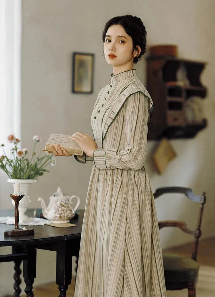 1900S Stand Collar Stripe Vintage Dress