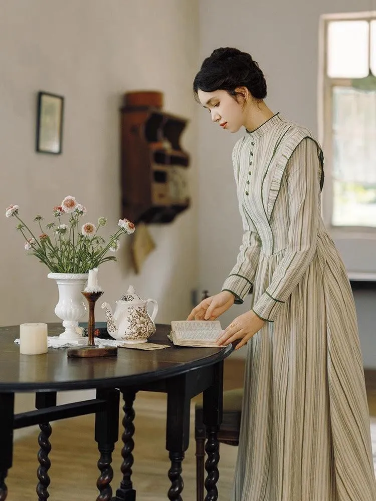 1900S Stand Collar Stripe Vintage Dress