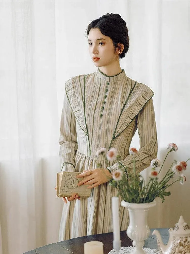 1900S Stand Collar Stripe Vintage Dress