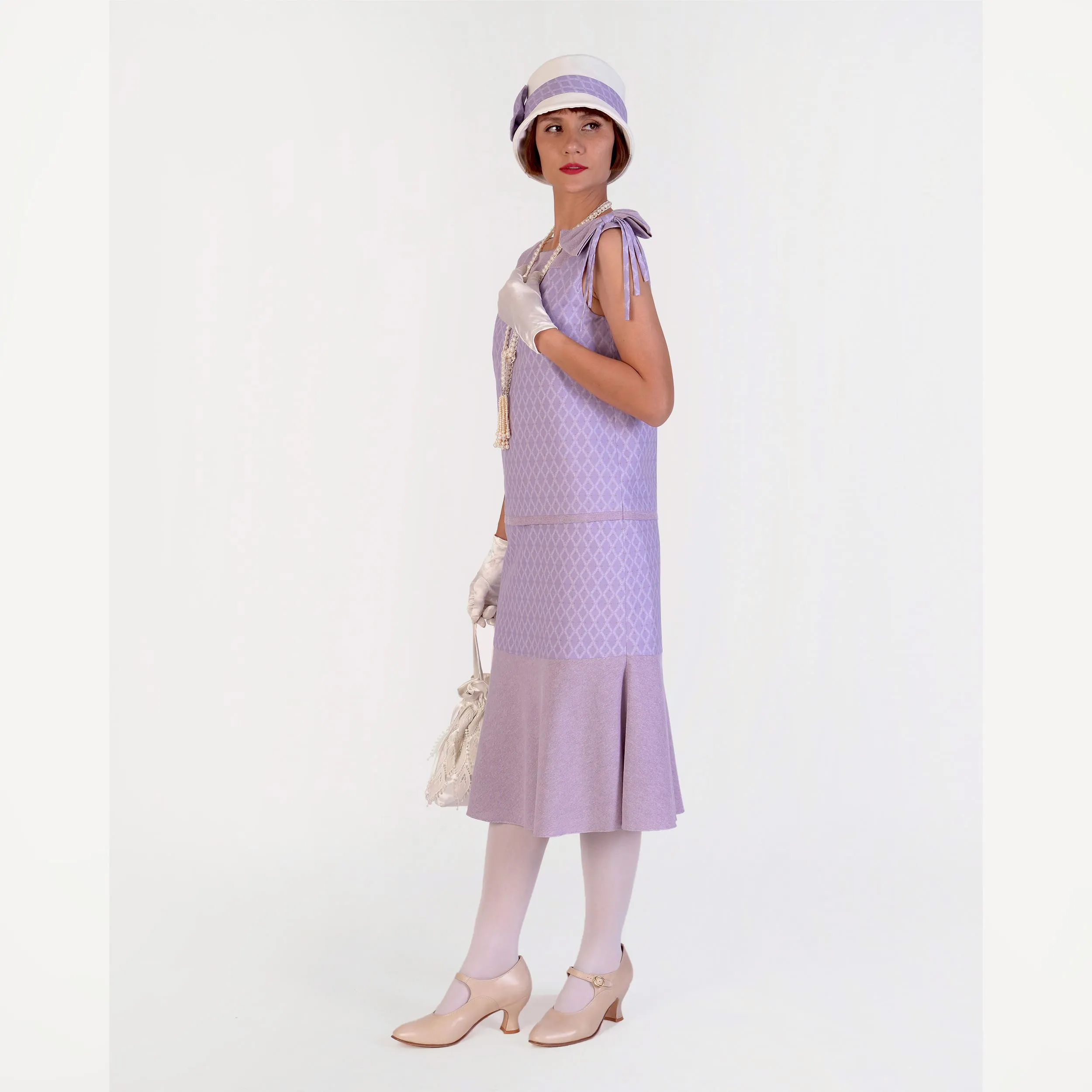 1920s high tea Great Gatsby dress made of light purple cotton