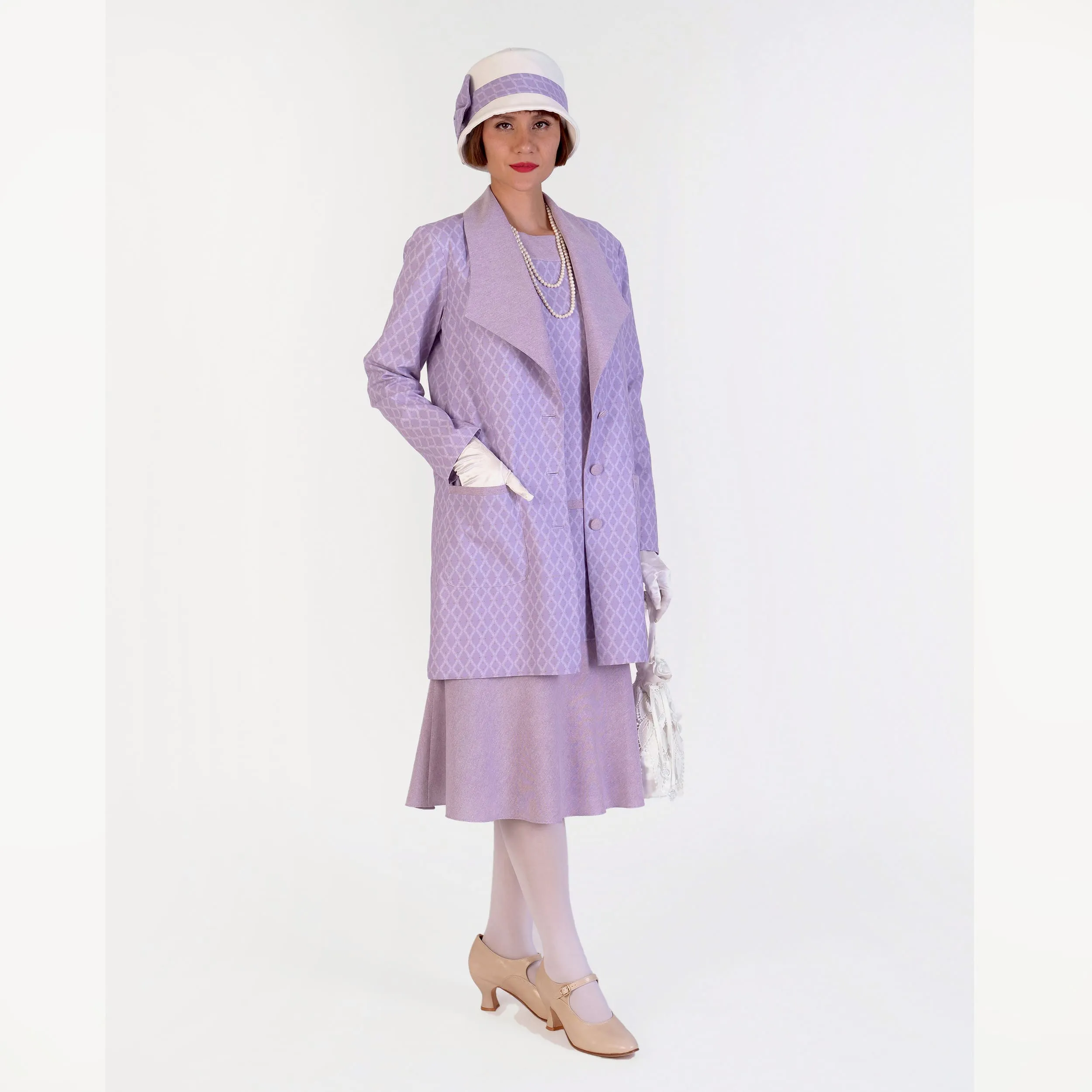 1920s high tea Great Gatsby dress made of light purple cotton