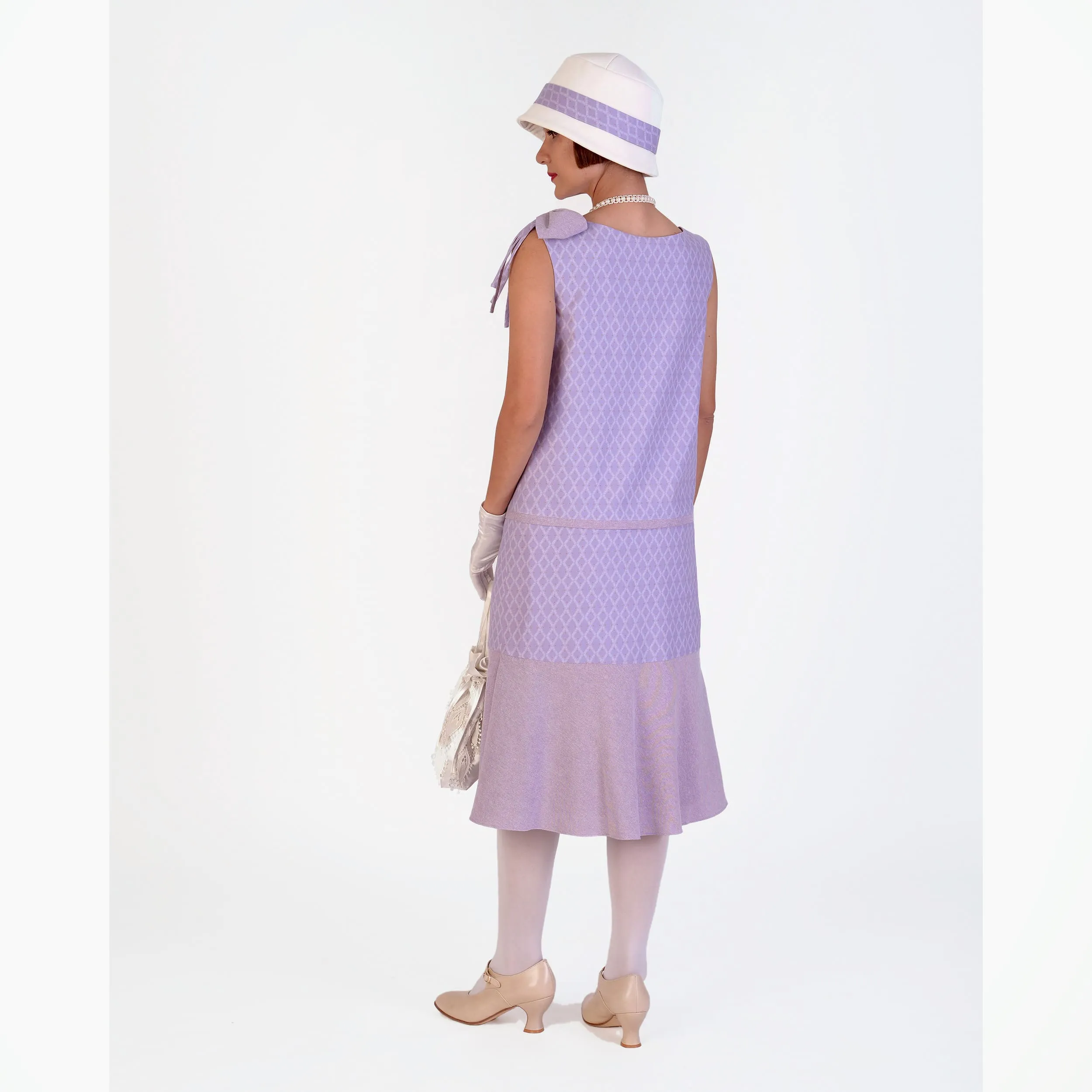 1920s high tea Great Gatsby dress made of light purple cotton