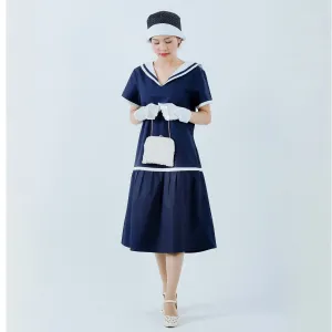 1920s sailor dress in navy and pure white cotton