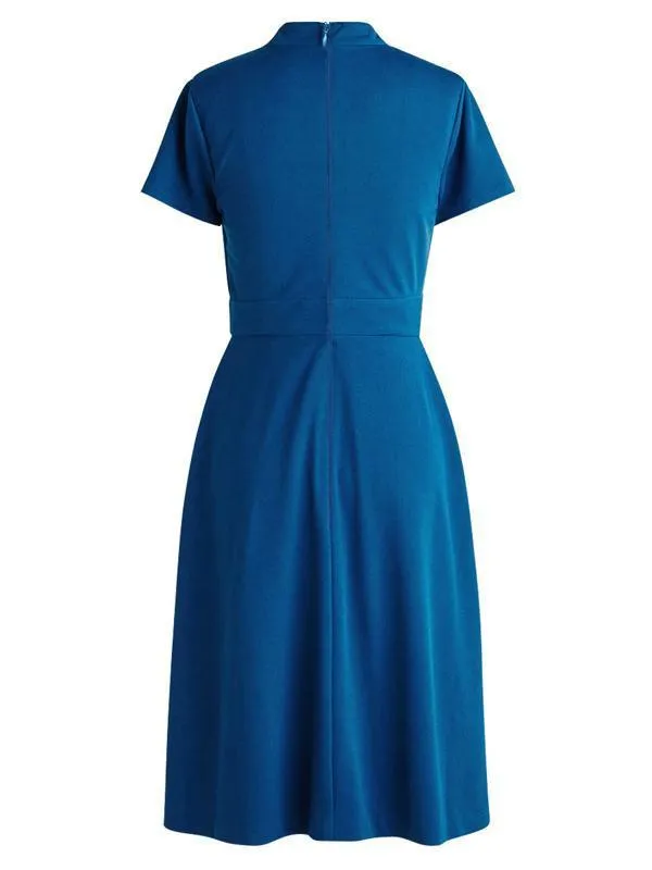 1940s Solid Front Pleated Bow Dress