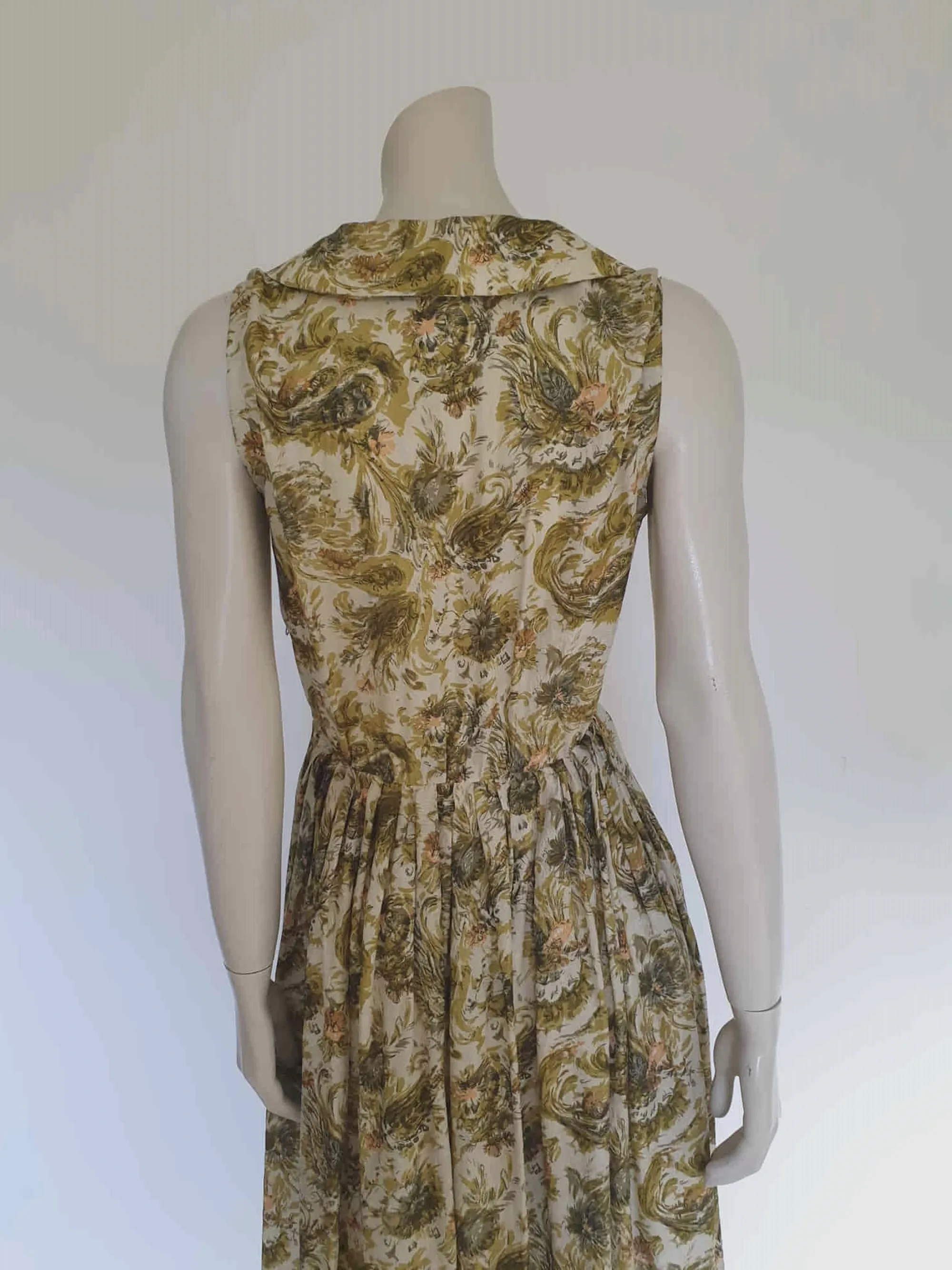 1950s Floral Silk Dress - S