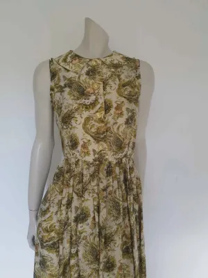 1950s Floral Silk Dress - S