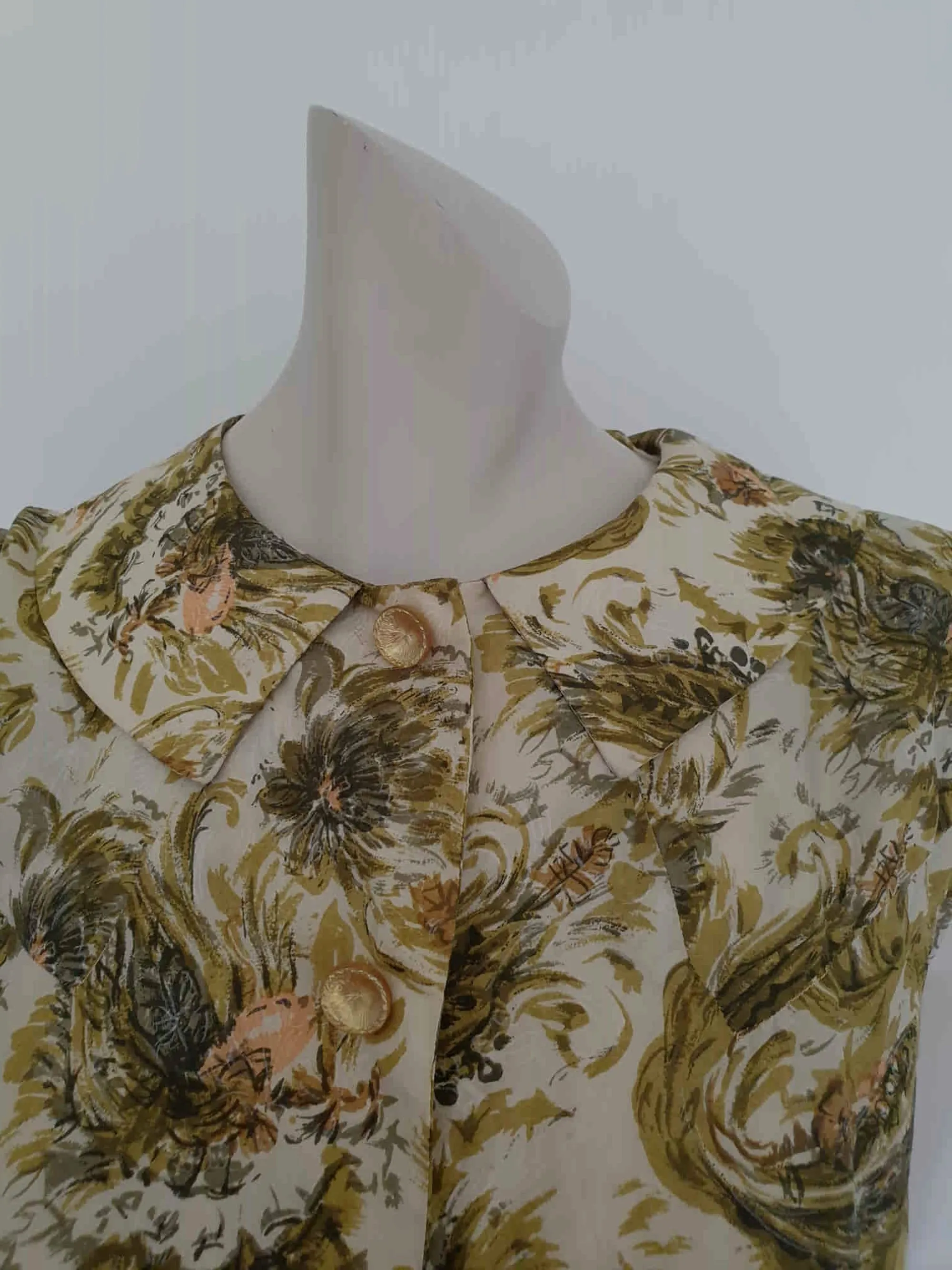 1950s Floral Silk Dress - S