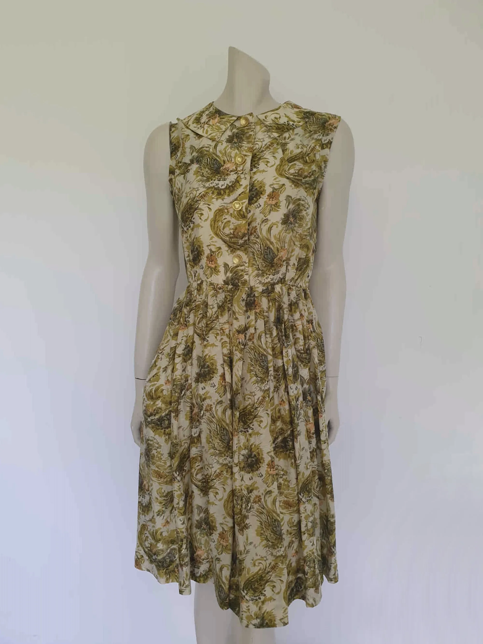 1950s Floral Silk Dress - S