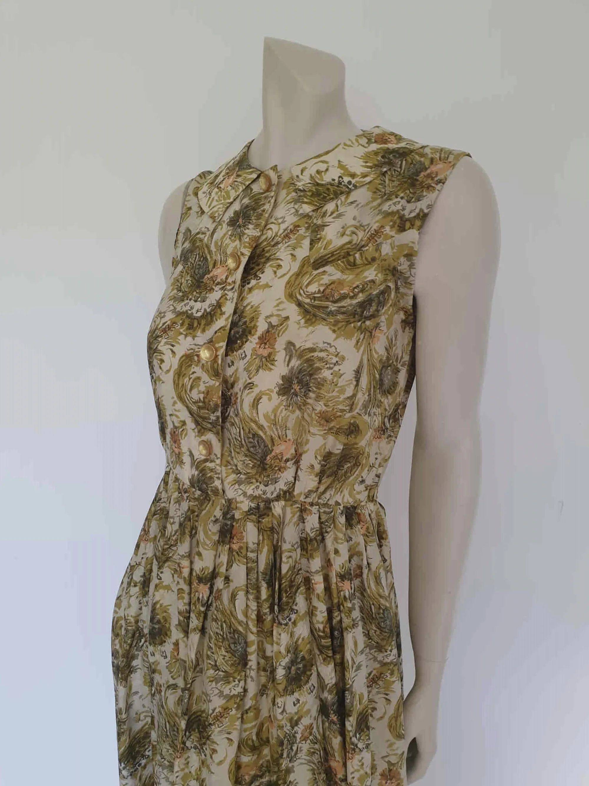 1950s Floral Silk Dress - S