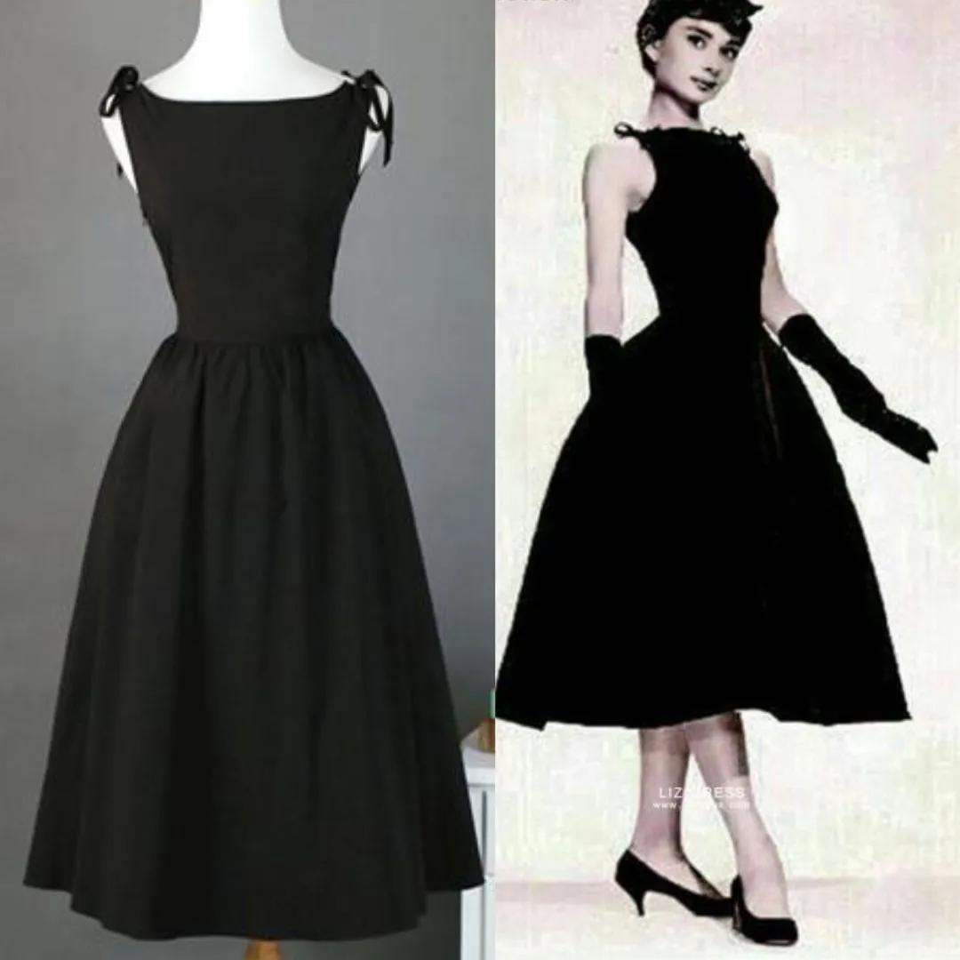 1950s Hepburn Style Black Dress