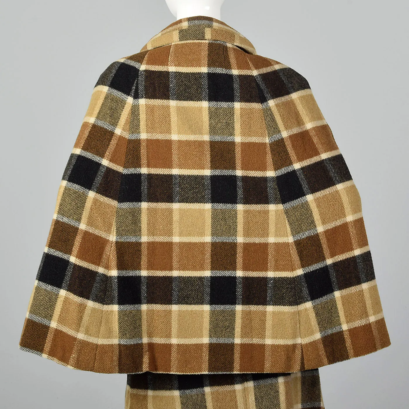 1960s Brown Plaid Skirt Suit with Cape