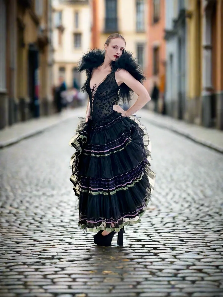 1977 Flamenco Style Corseted Dress worn by Monique Van Vooren