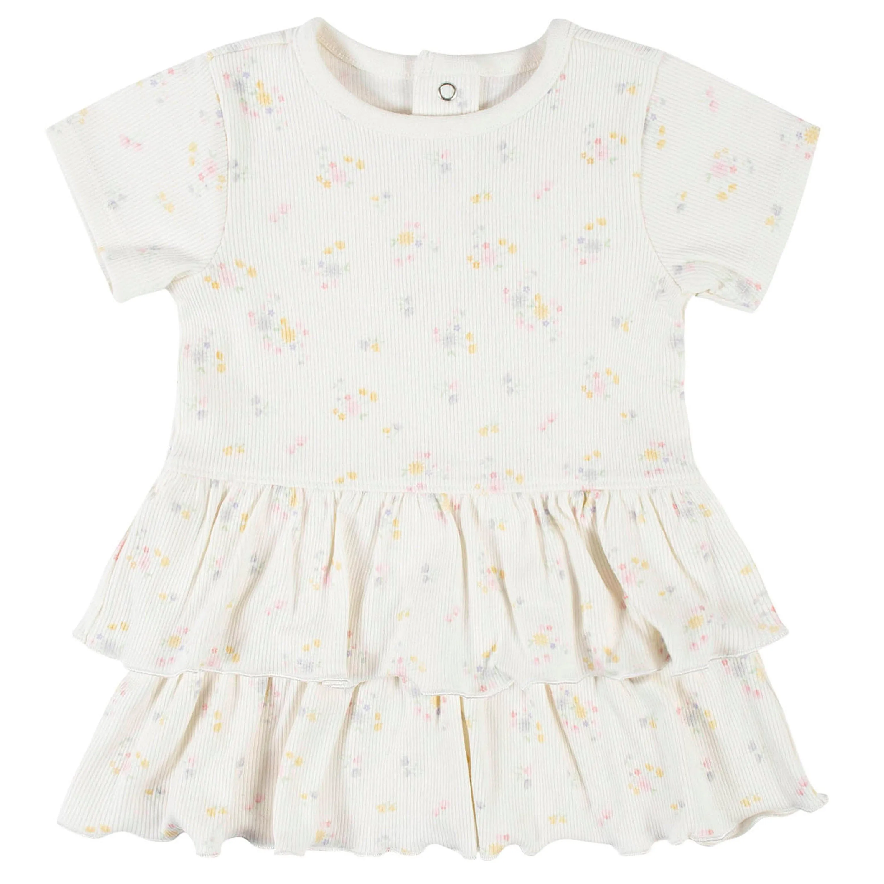 2-Piece Baby Girls White Floral Dress & Diaper Cover