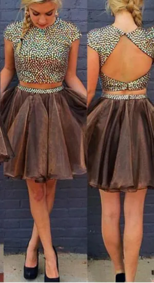 2 Pieces Brown Homecoming Dress Freshmen Prom Dress For Teens