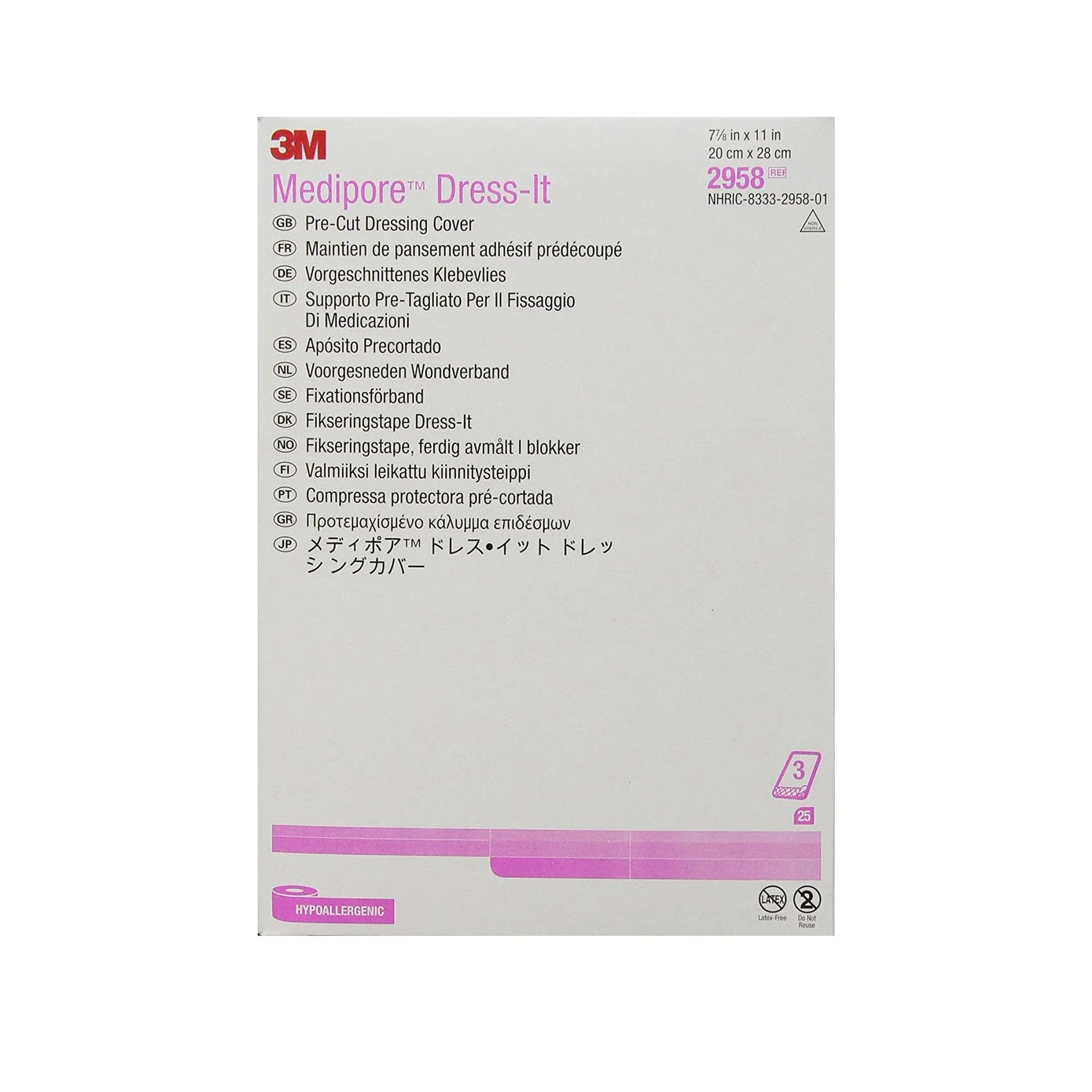 3M™ Medipore™ Cloth Dressing Retention Tape, 7-7/8 x 11 Inch, White, 1 Box of 25