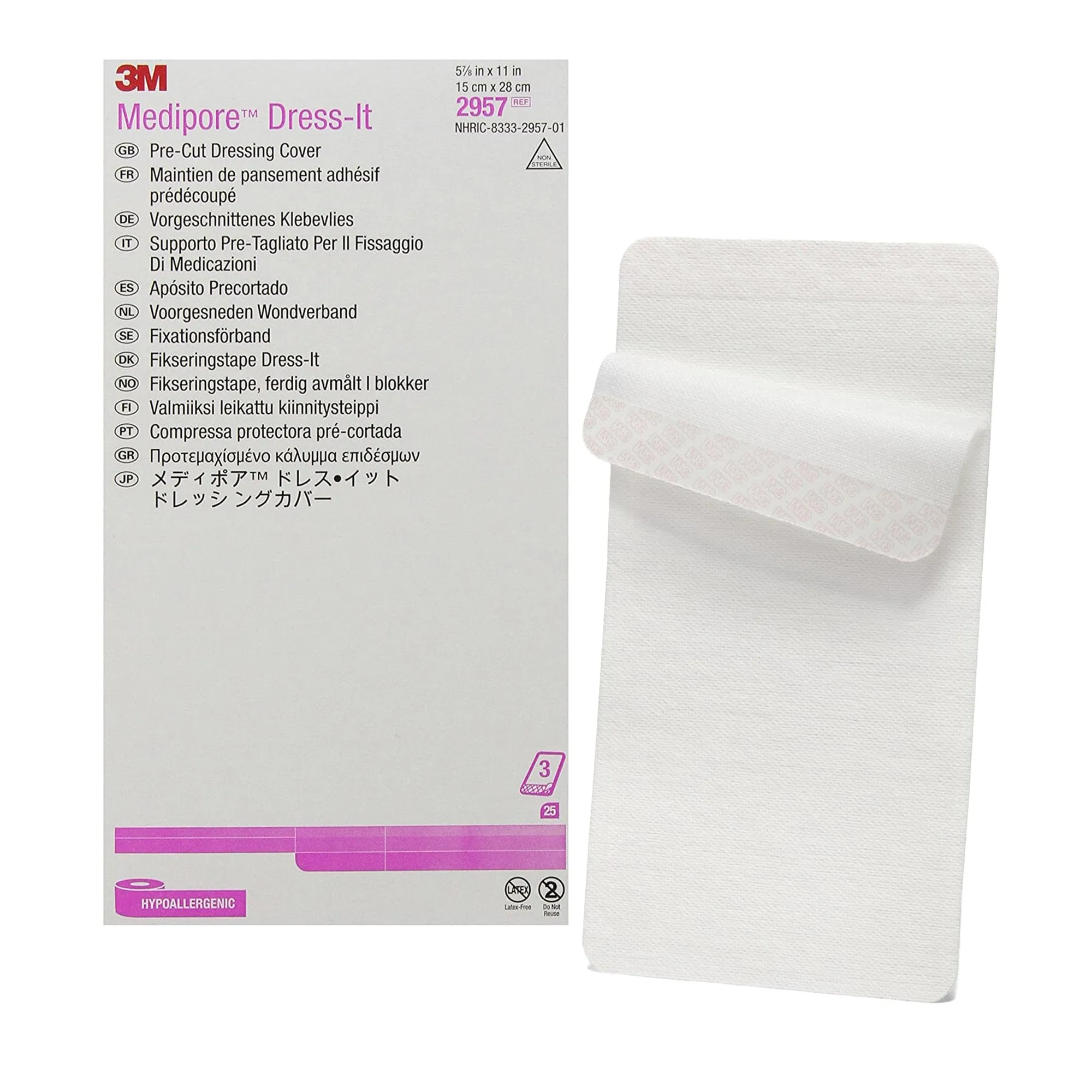 3M™ Medipore™ Dress-It Dressing Retention Tape with Liner, 5-7/8 x 11 Inch, 1 Box of 25