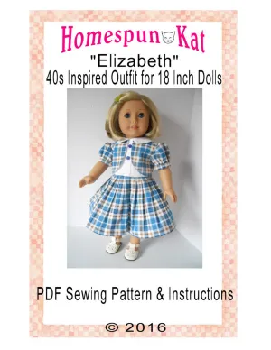 40s Elizabeth Dress Vintage Inspired 18 Inch Doll Sewing Pattern