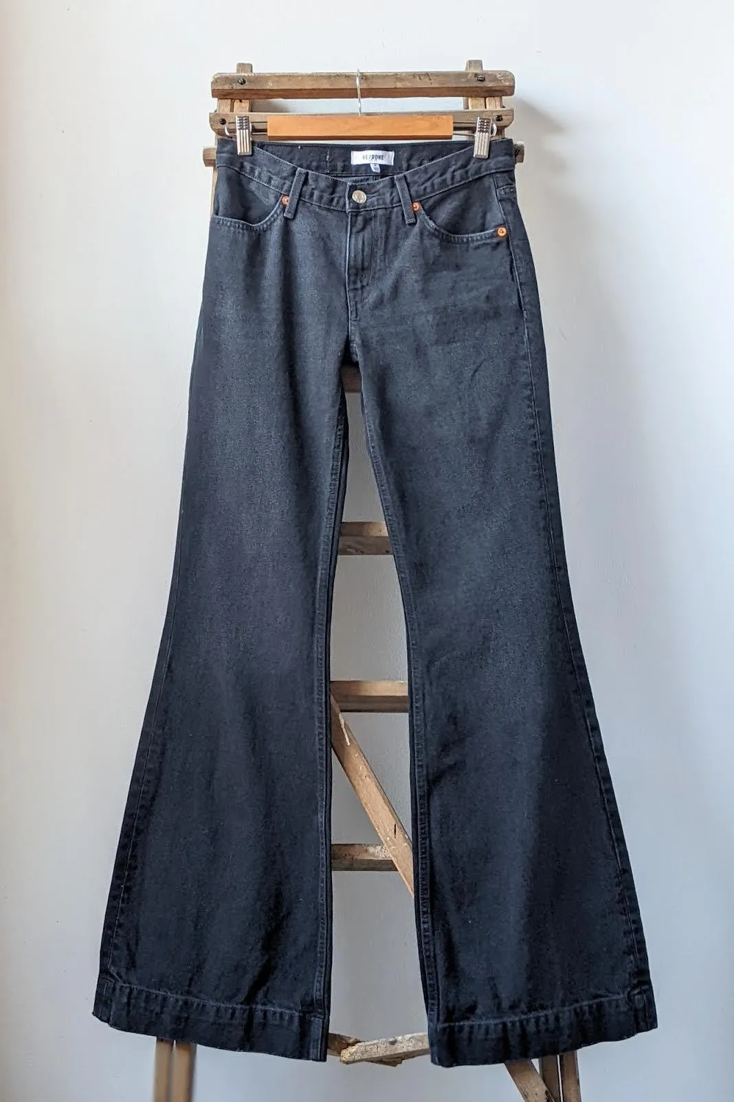 70s Broken Black Flared Jeans