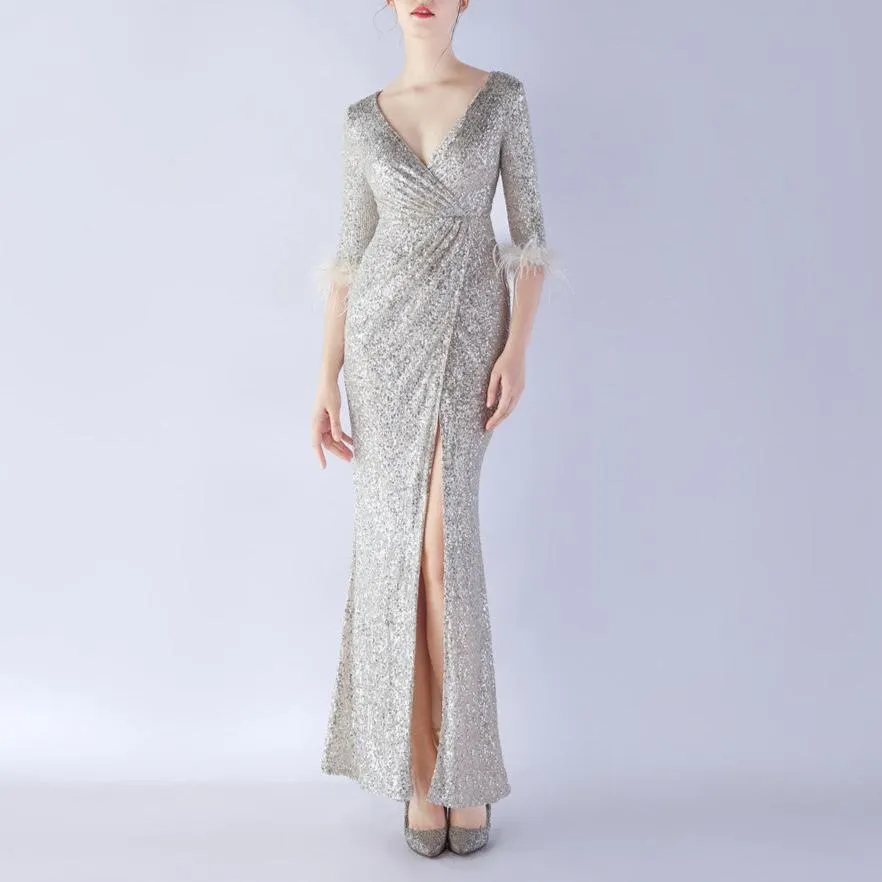 Abby V-Neck Sequined Maxi Dress