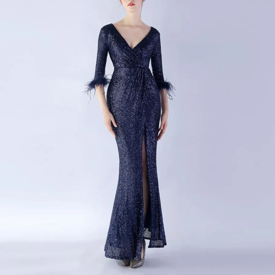 Abby V-Neck Sequined Maxi Dress