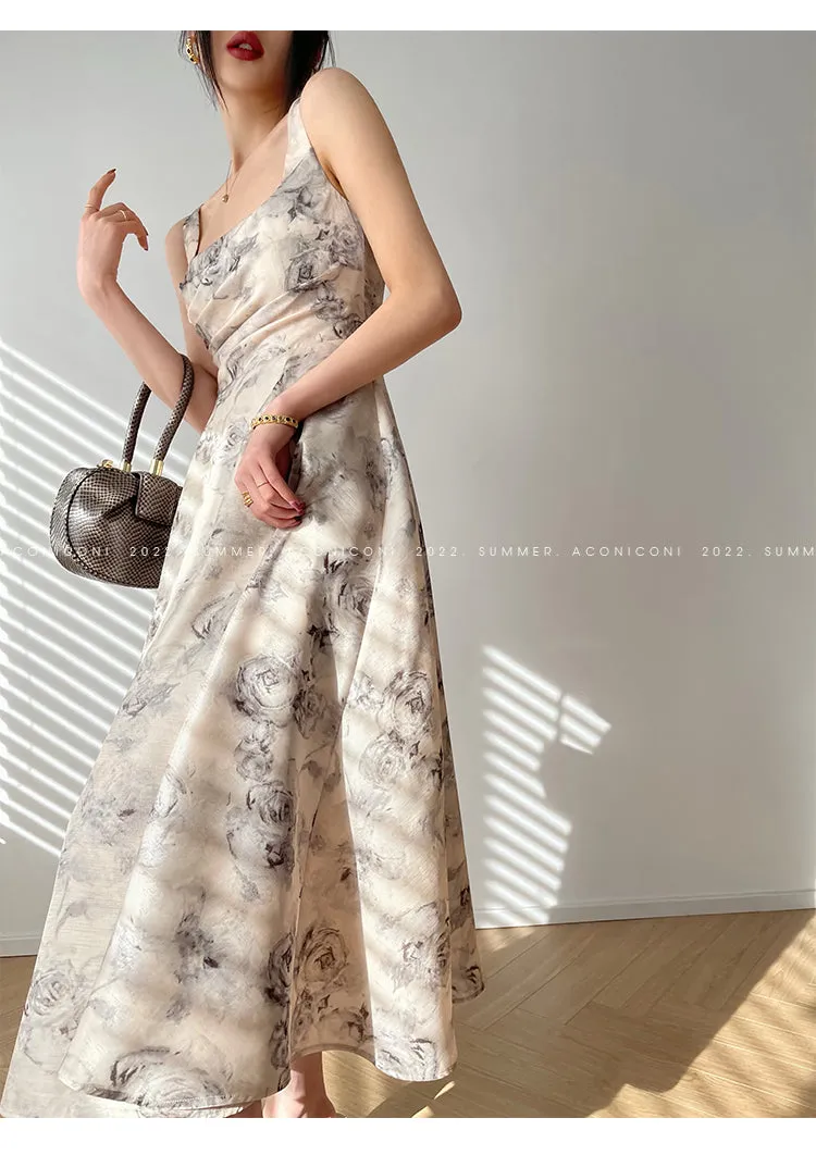 Aconiconi｜French Print Goddess Sleeveless Long Dress - Garden of Thorns