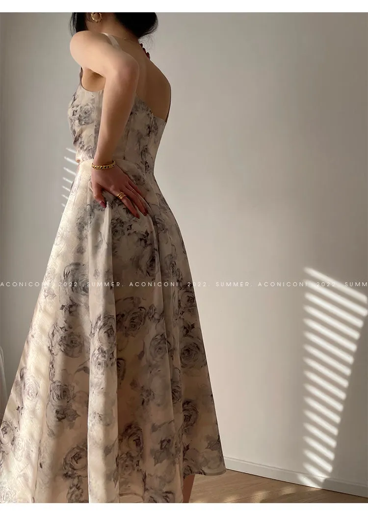 Aconiconi｜French Print Goddess Sleeveless Long Dress - Garden of Thorns