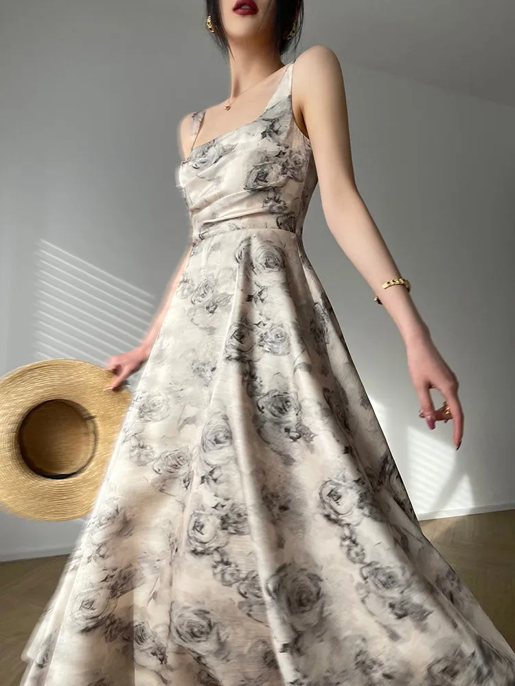 Aconiconi｜French Print Goddess Sleeveless Long Dress - Garden of Thorns