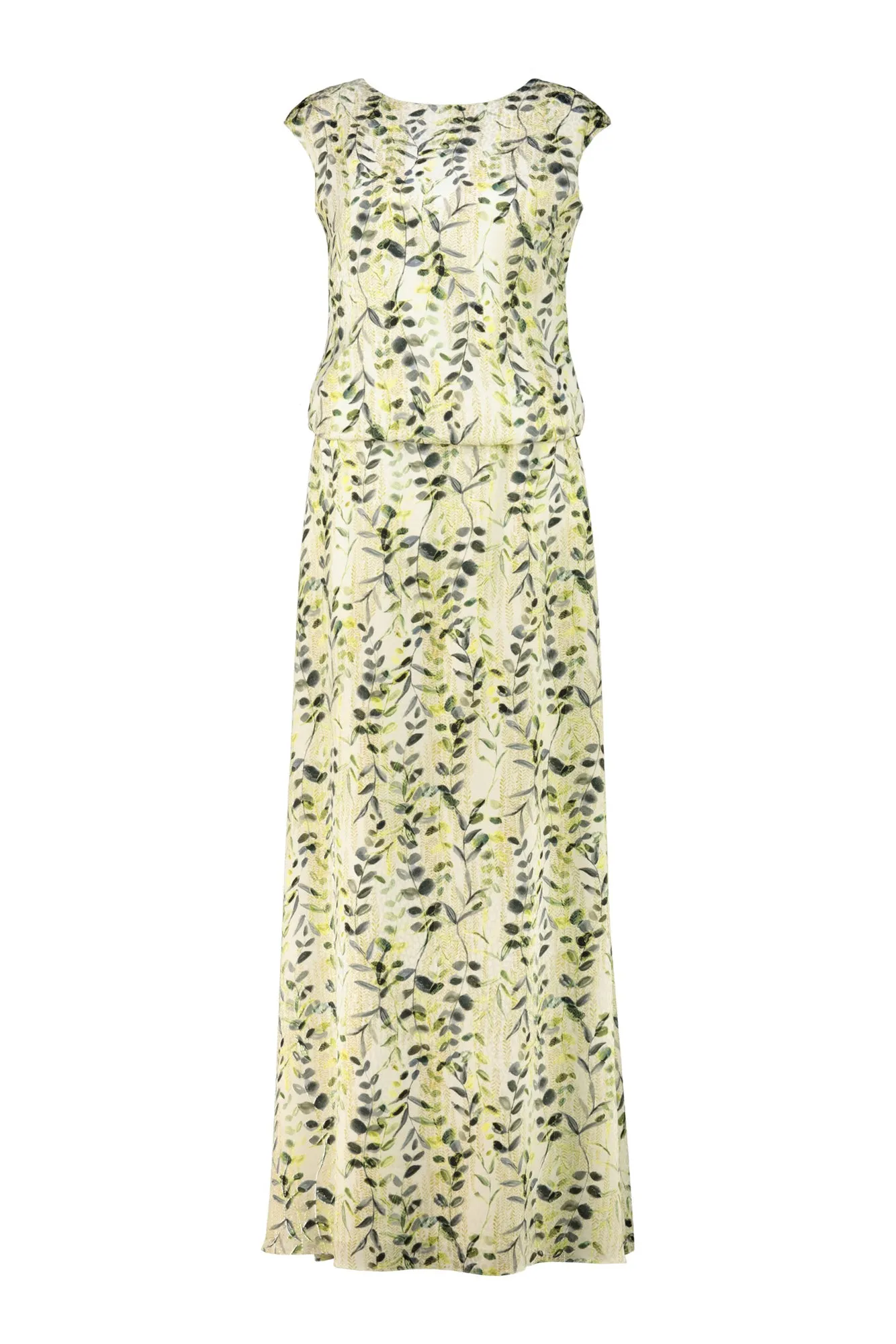 ADONIDIA OLIVE PATTERN SILK MAXI DRESS