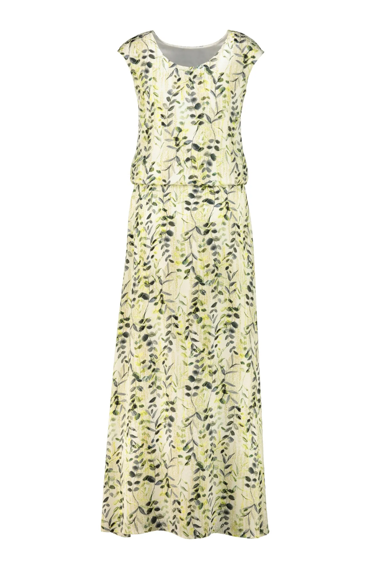 ADONIDIA OLIVE PATTERN SILK MAXI DRESS