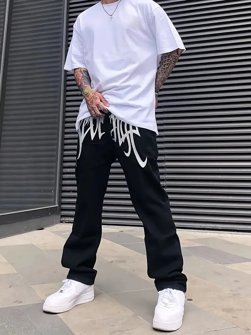 Aesthetic Y2K Revenge Printed Harajuku Hip Hop Streetwear Straight Fit Baggy Black Denim Jeans