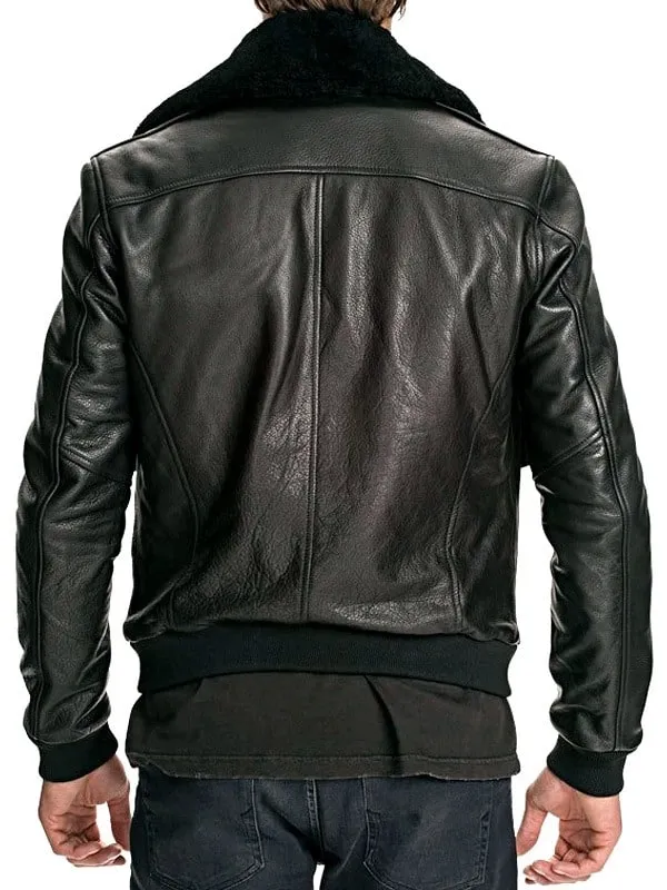 Air Force Leather Bomber Jacket Faux Fur Collar by TJS