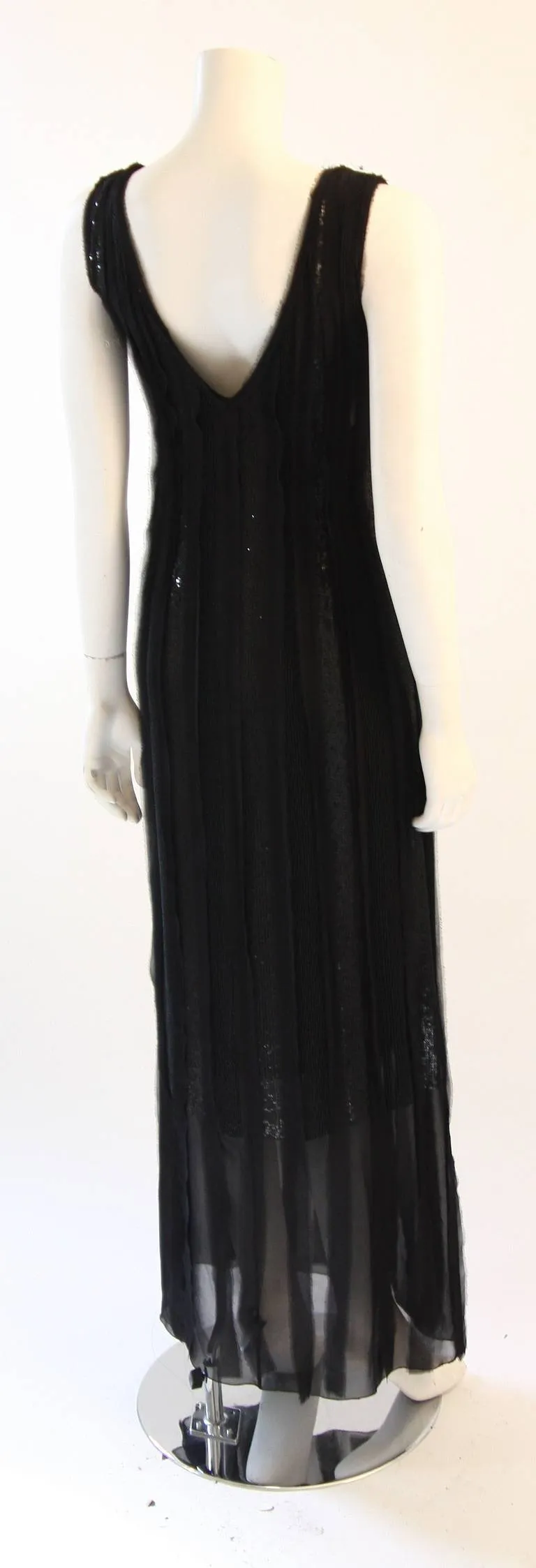 ALBERTA FERRETTI Black Beaded Silk Chiffon Dress Size 10