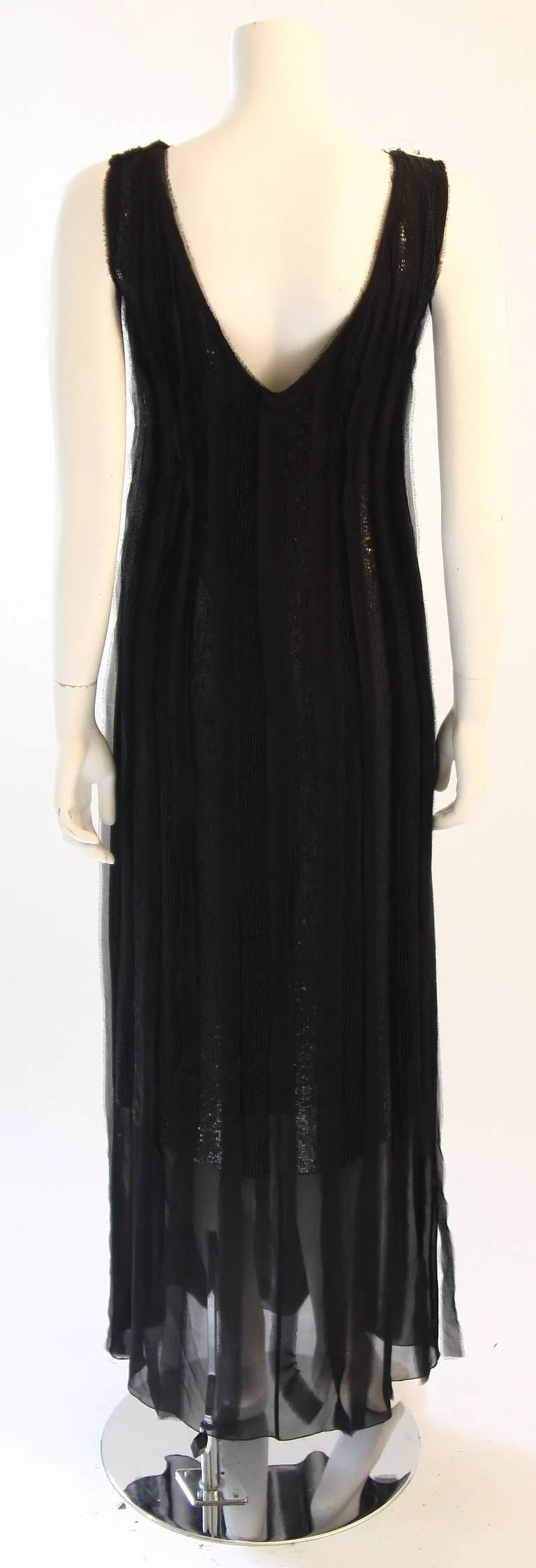 ALBERTA FERRETTI Black Beaded Silk Chiffon Dress Size 10