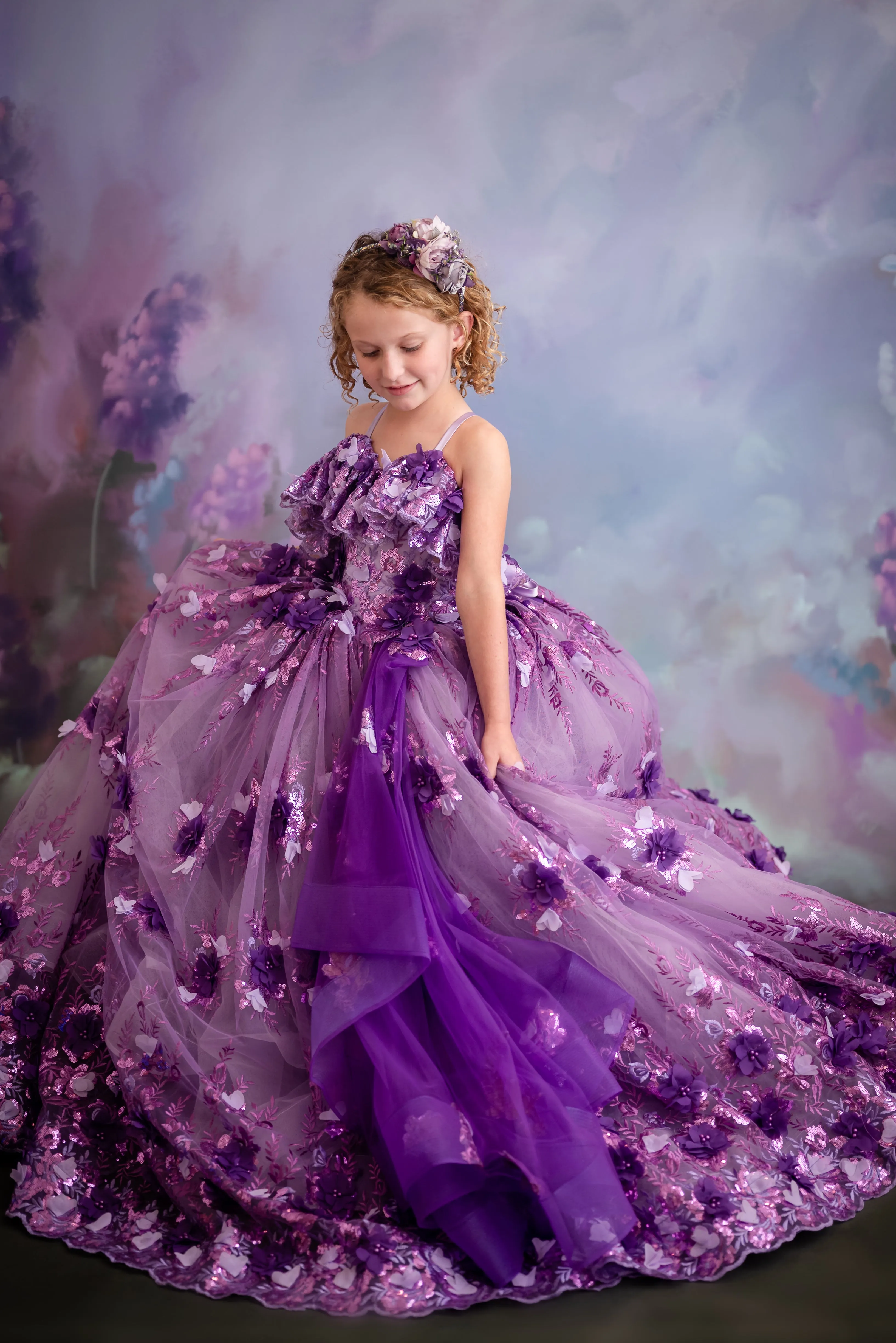 Amethyst-  Flutter bodice- Floor Length Dress ( 6 Year - Petite 7 Year)