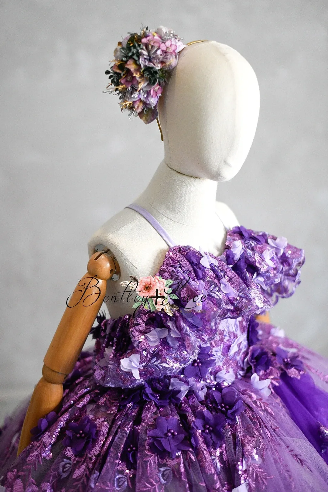 Amethyst-  Flutter bodice- Floor Length Dress ( 6 Year - Petite 7 Year)