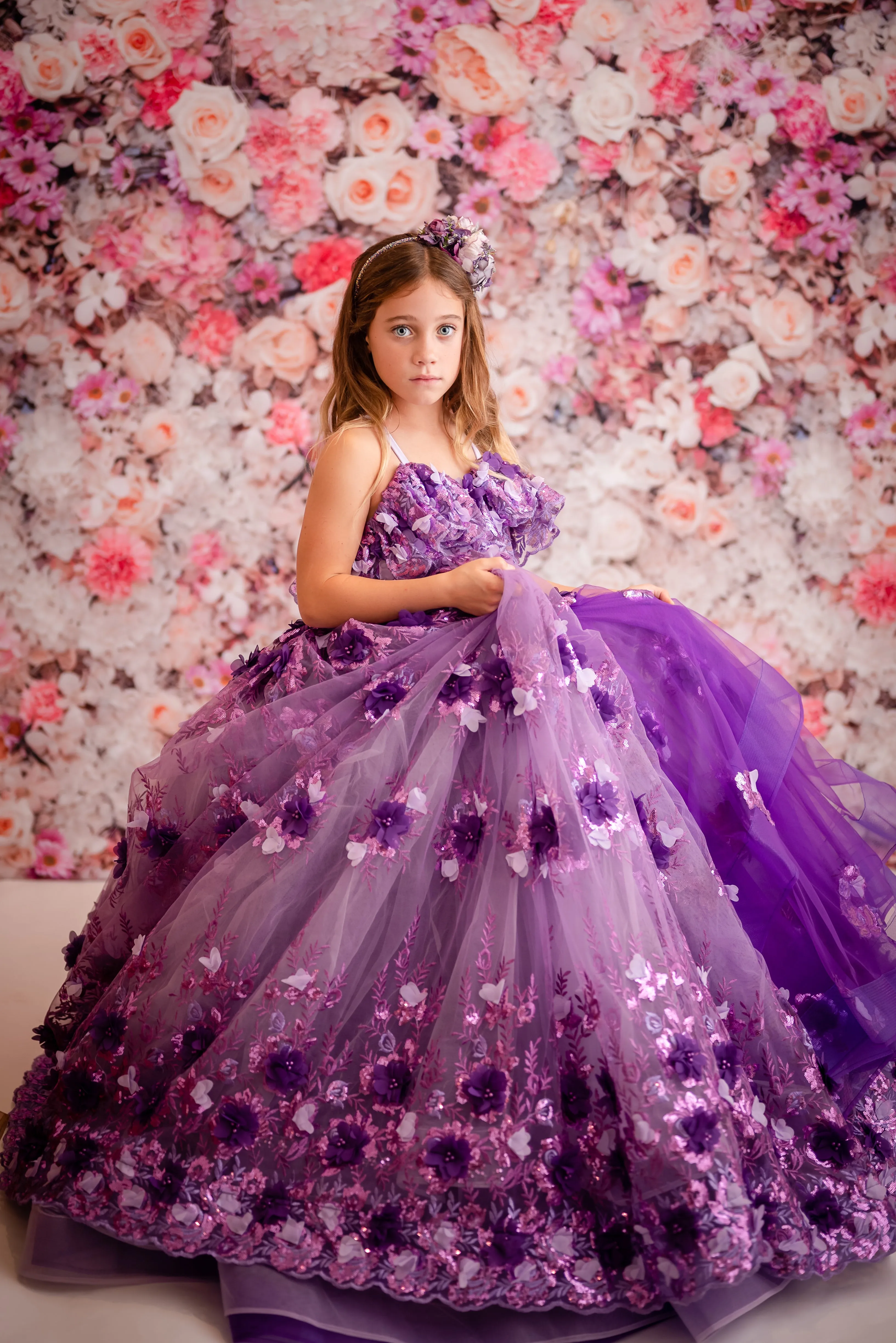 Amethyst-  Flutter bodice- Floor Length Dress ( 6 Year - Petite 7 Year)