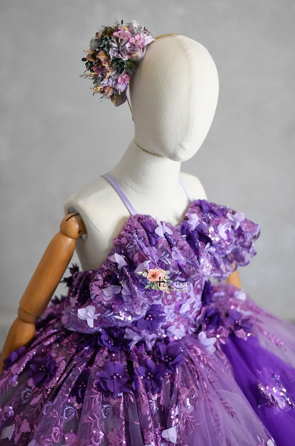 Amethyst-  Flutter bodice- Floor Length Dress ( 6 Year - Petite 7 Year)