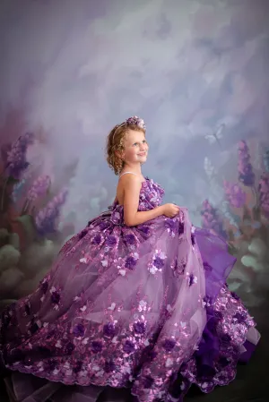 Amethyst-  Flutter bodice- Floor Length Dress ( 6 Year - Petite 7 Year)