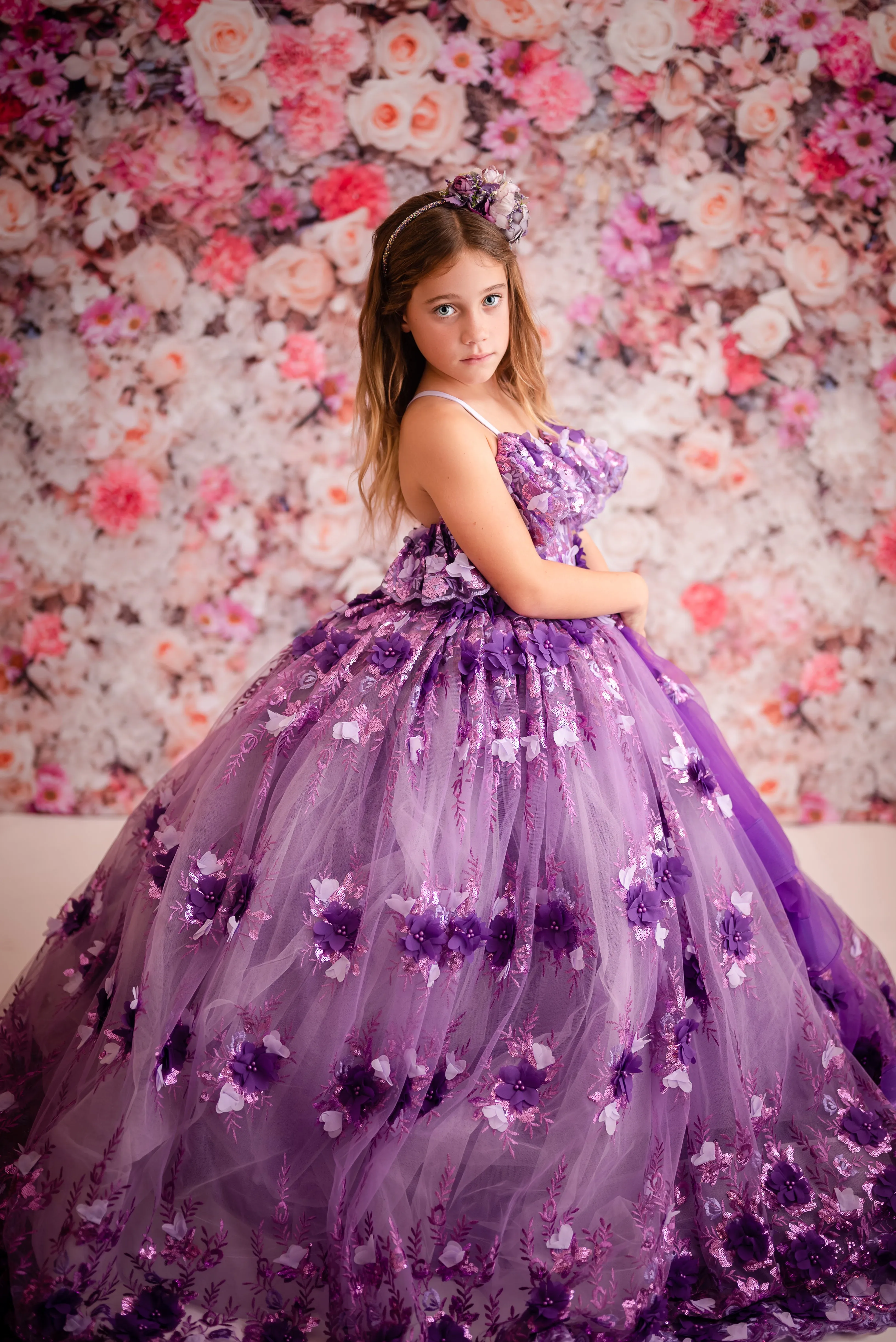 Amethyst-  Flutter bodice- Floor Length Dress ( 6 Year - Petite 7 Year)