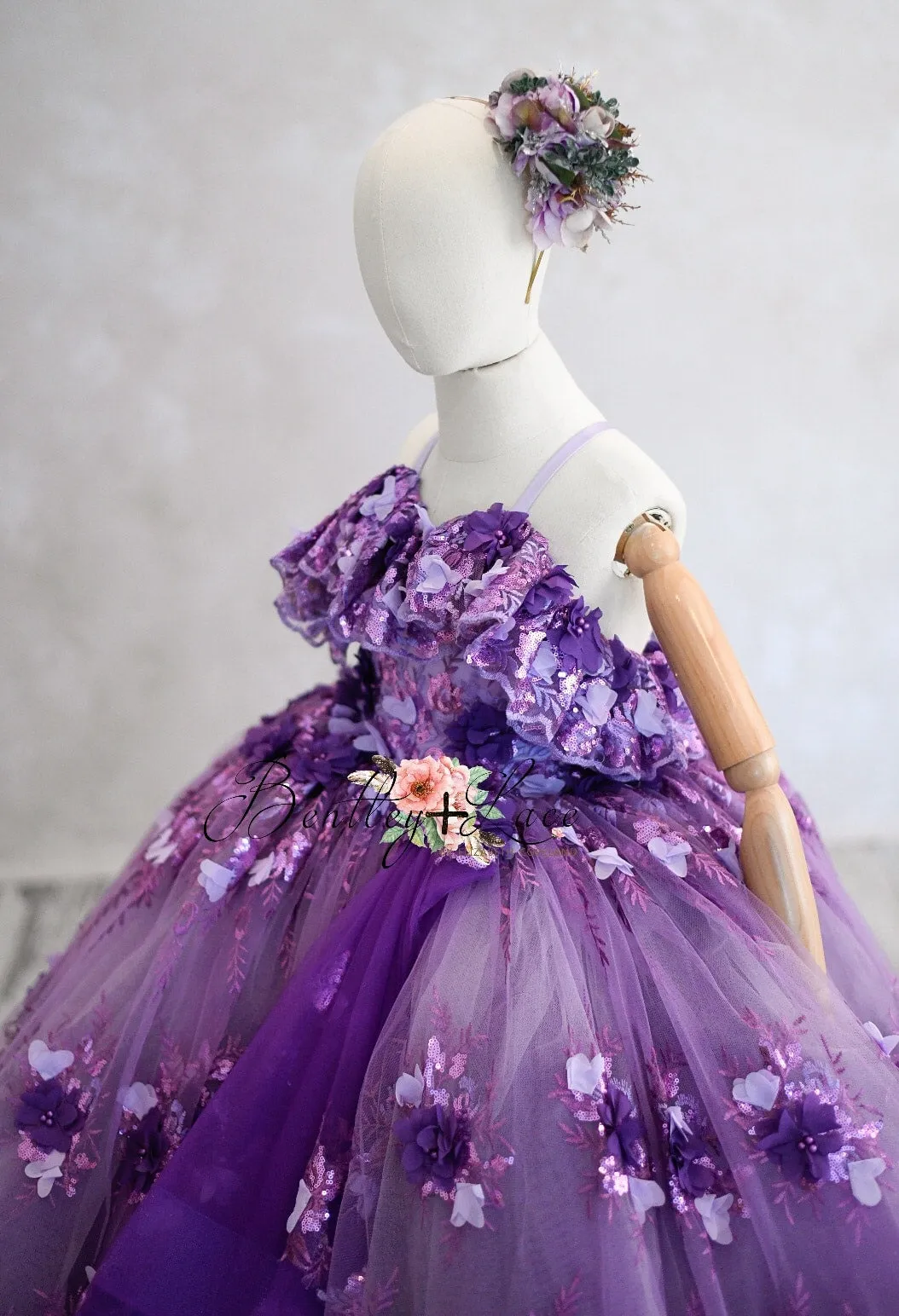 Amethyst-  Flutter bodice- Floor Length Dress ( 6 Year - Petite 7 Year)