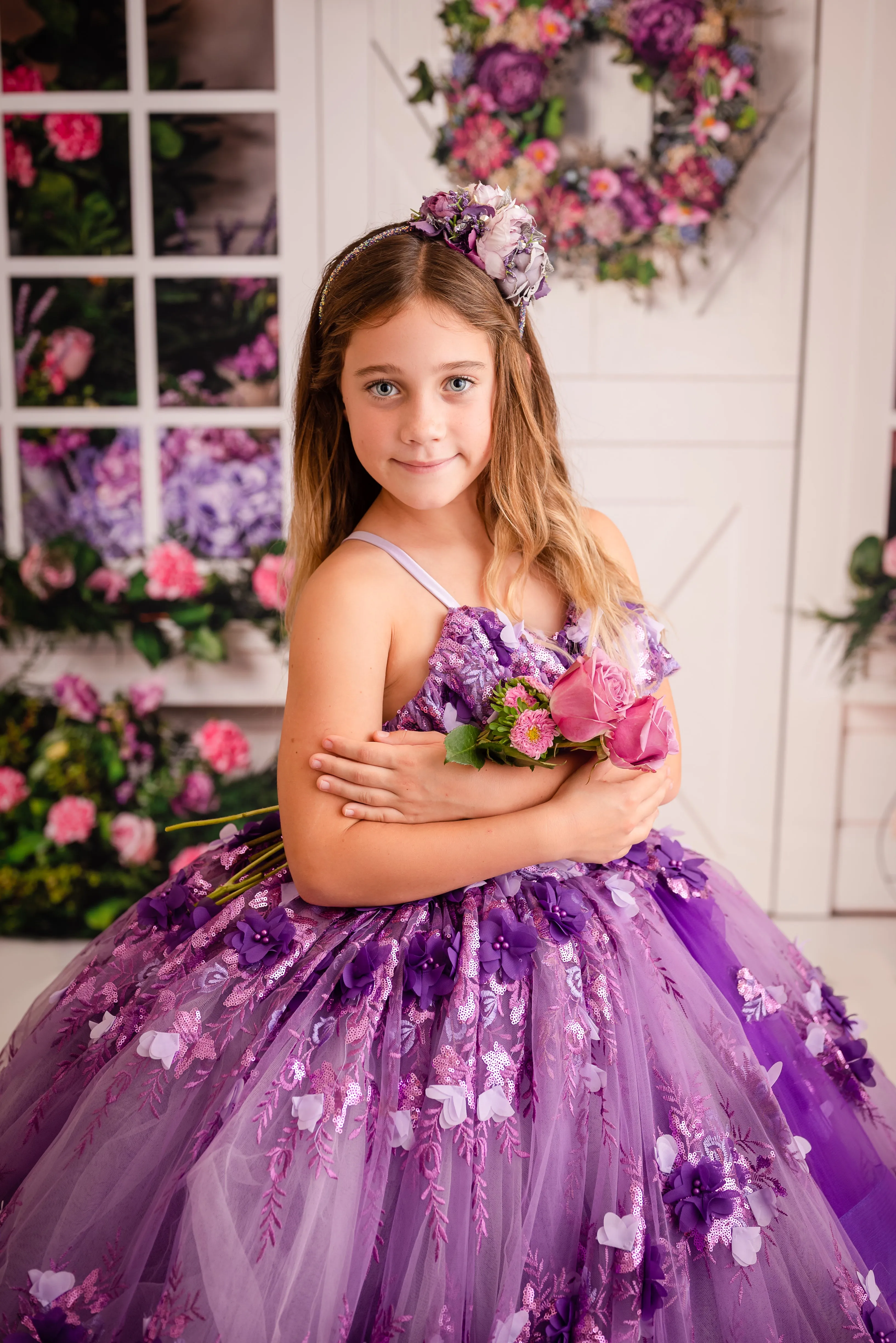 Amethyst-  Flutter bodice- Floor Length Dress ( 6 Year - Petite 7 Year)