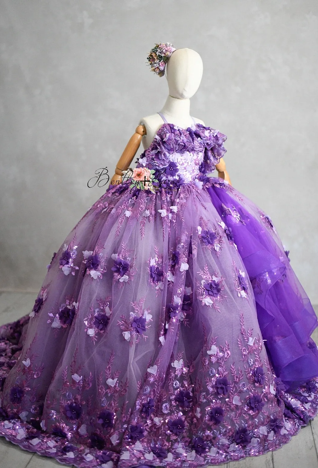 Amethyst-  Flutter bodice- Floor Length Dress ( 6 Year - Petite 7 Year)