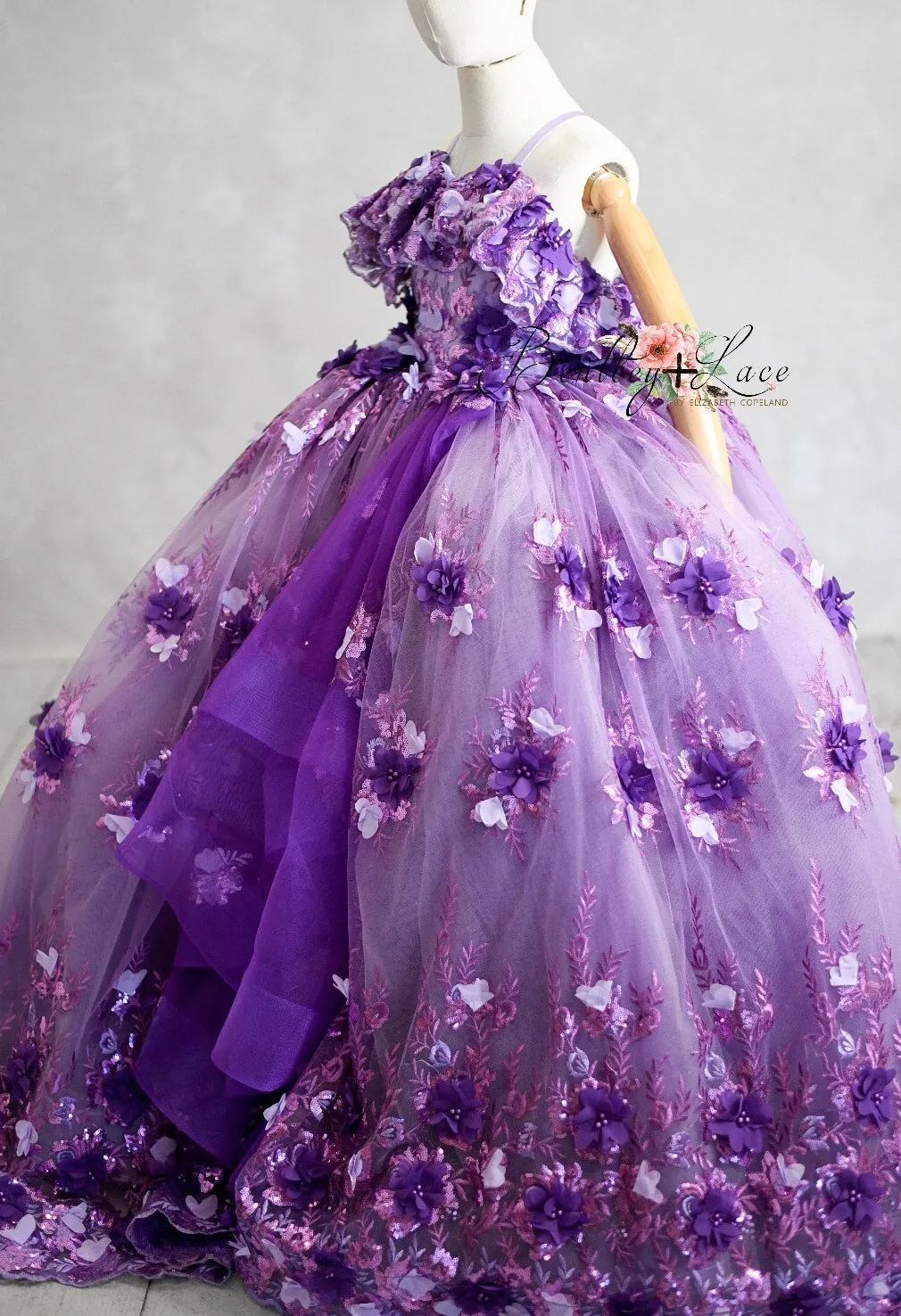 Amethyst-  Flutter bodice- Floor Length Dress ( 6 Year - Petite 7 Year)