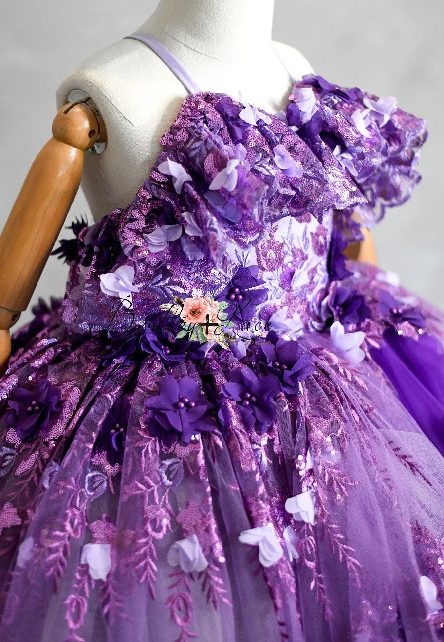 Amethyst-  Flutter bodice- Floor Length Dress ( 6 Year - Petite 7 Year)