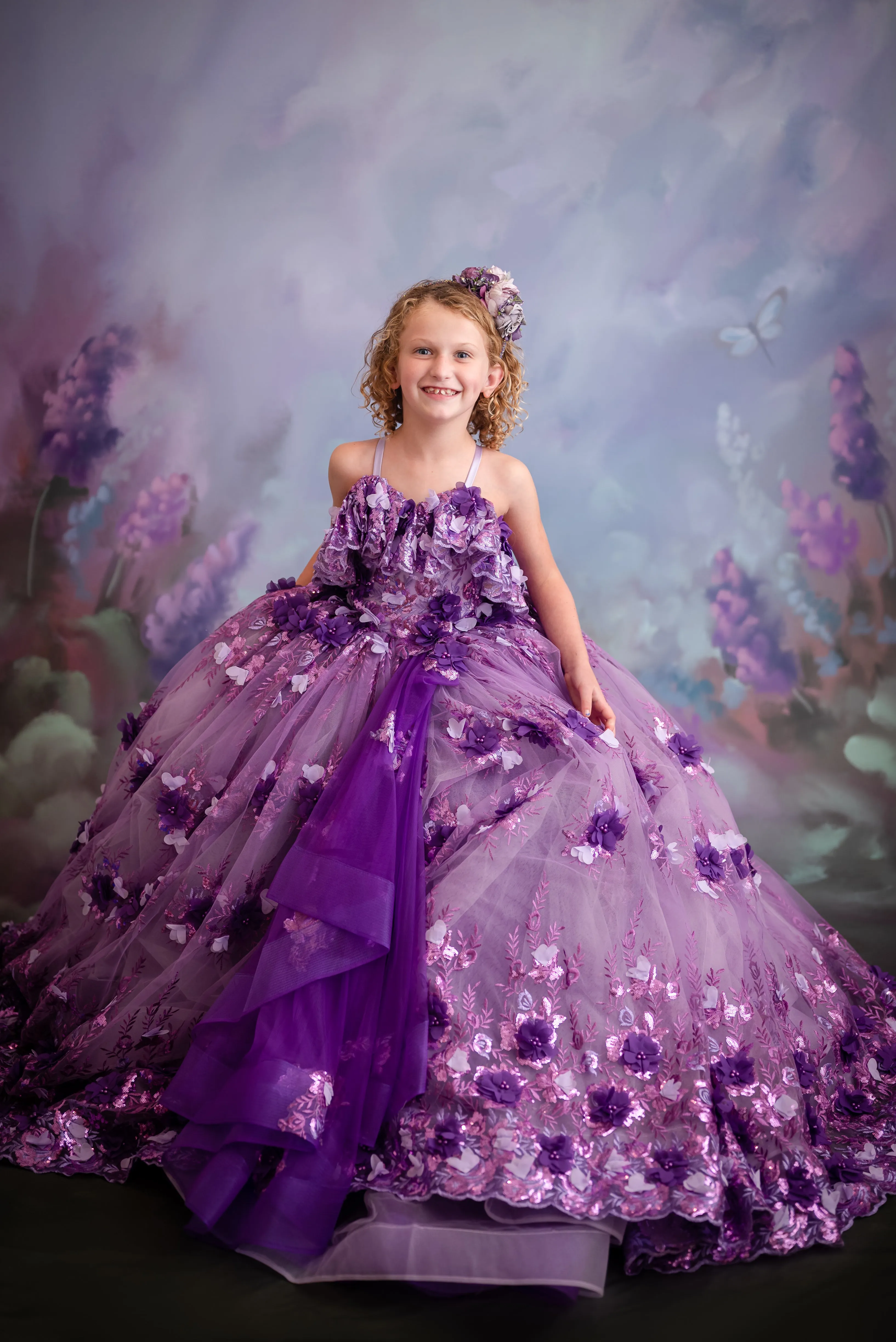 Amethyst-  Flutter bodice- Floor Length Dress ( 6 Year - Petite 7 Year)