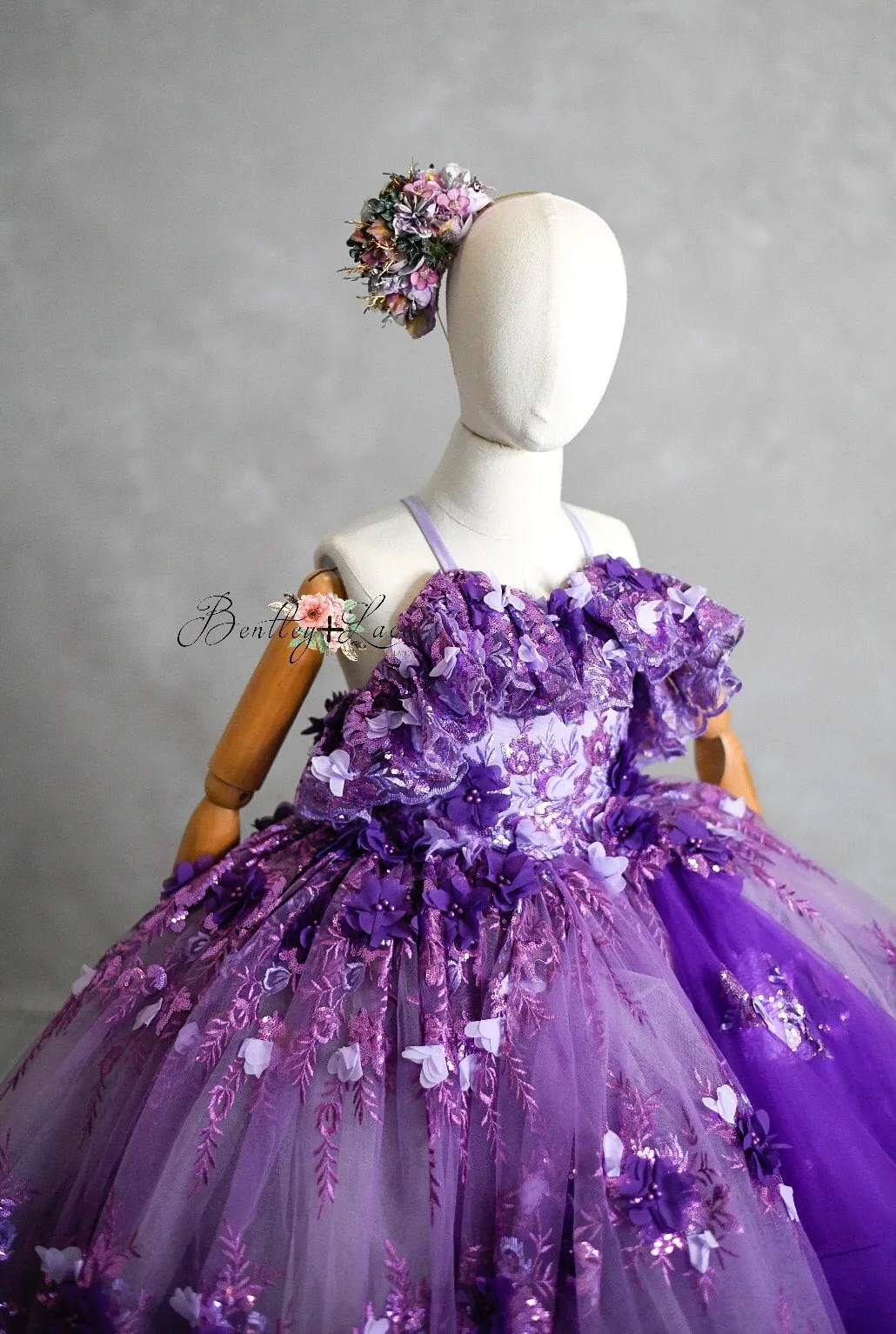 Amethyst-  Flutter bodice- Floor Length Dress ( 6 Year - Petite 7 Year)